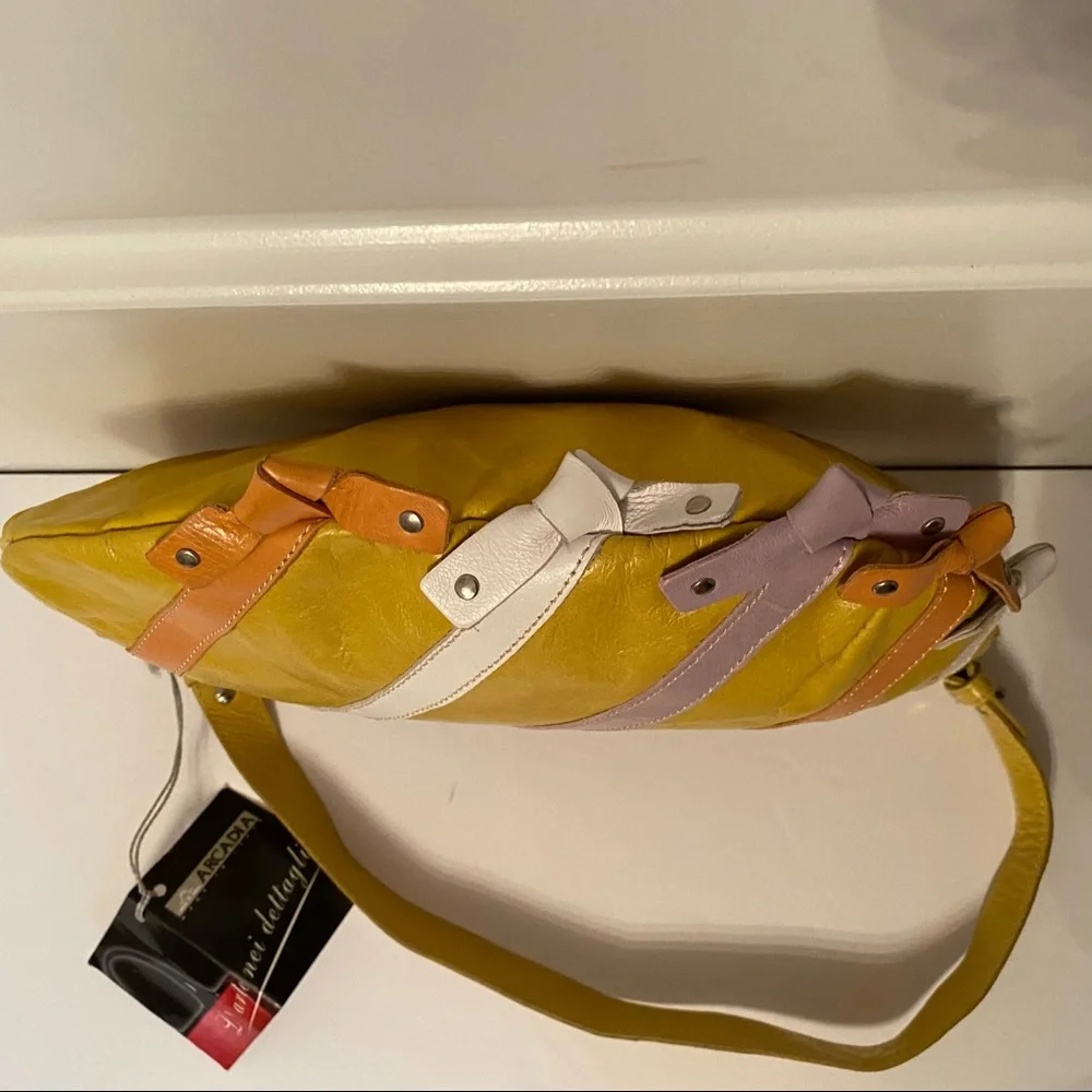 ARCADIA NEW NWT BAG SHOULDER YELLOW LEATHER ITALY ZIP TOP